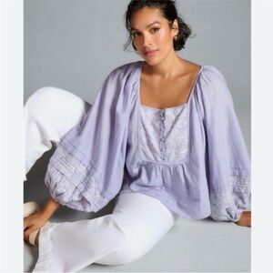 Anthropologie Lace Babydoll Peasant Blouse